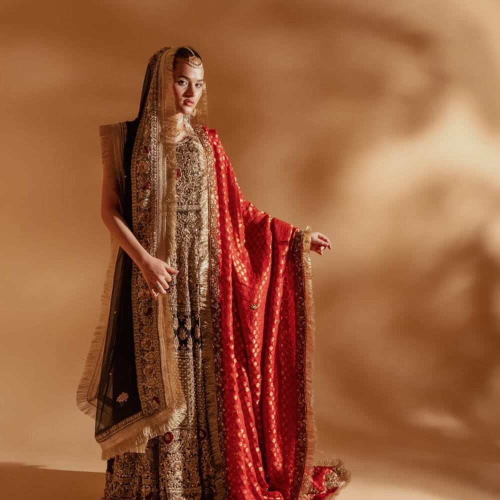 Black & Gold Heavy Embroidered Bridal Maxi