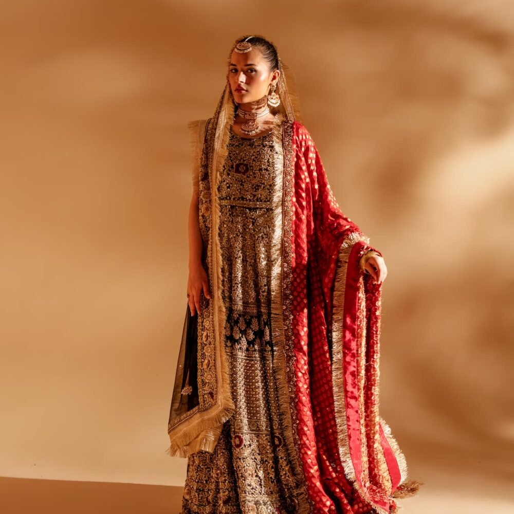 Black & Gold Heavy Embroidered Bridal Maxi