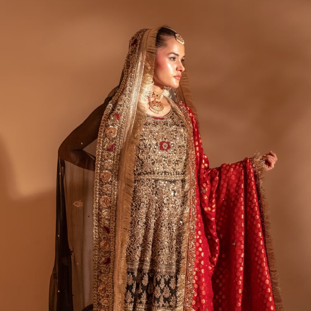 Black & Gold Heavy Embroidered Bridal Maxi