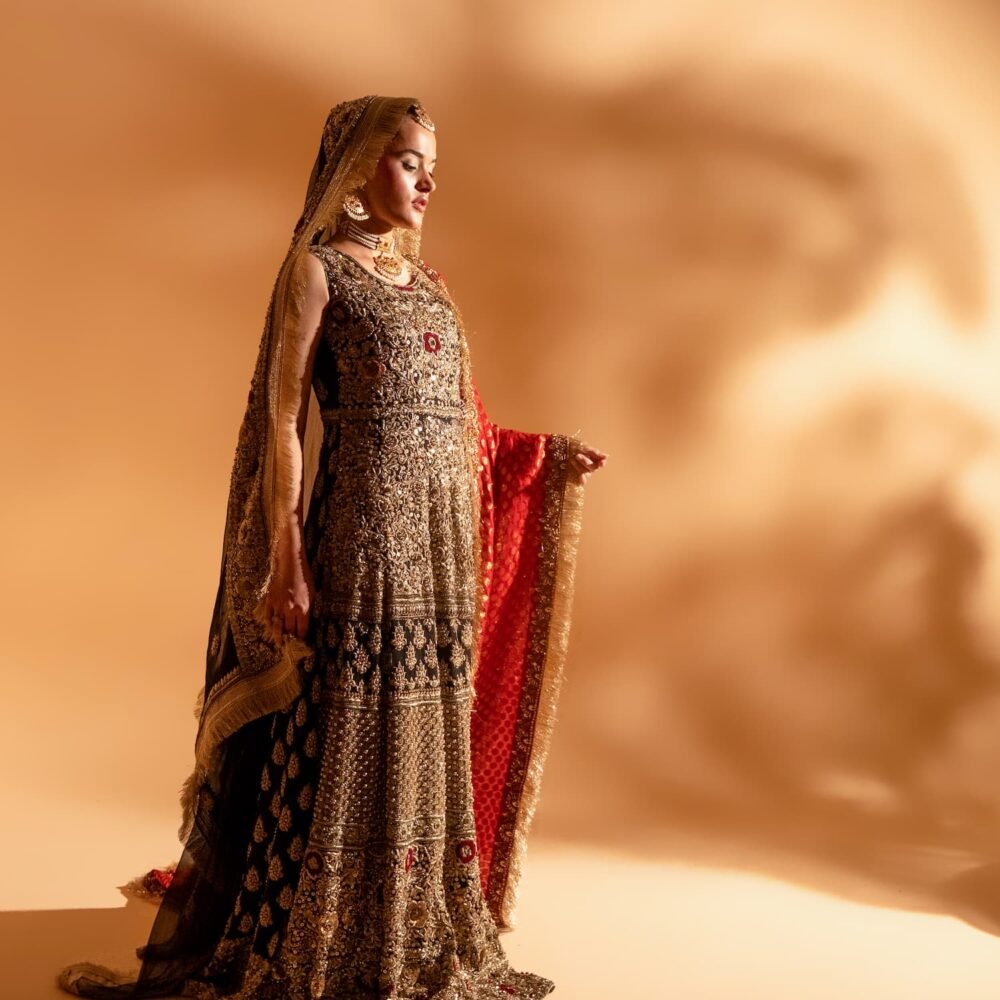 Black & Gold Heavy Embroidered Bridal Maxi