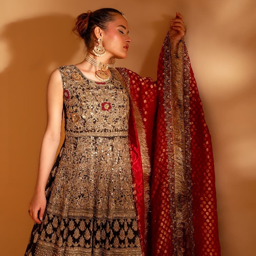 Black & Gold Heavy Embroidered Bridal Maxi