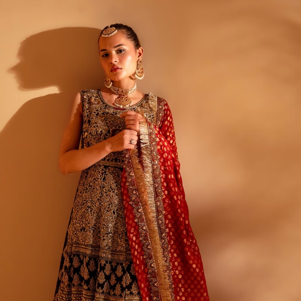 Black & Gold Heavy Embroidered Bridal Maxi