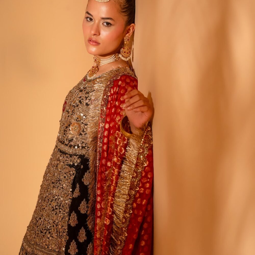 Black & Gold Heavy Embroidered Bridal Maxi