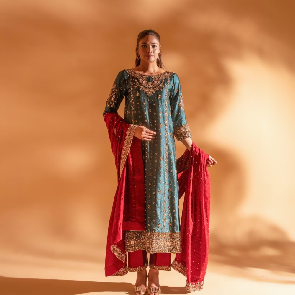 Deep Teal Bottle Green Kameez
